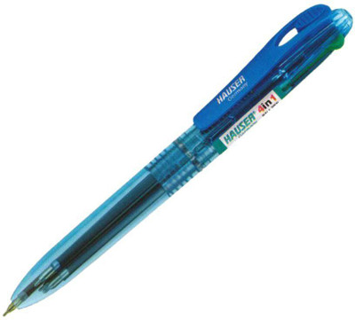 HAUSER 4 in 1 Retractable Ball Pen Box Pack | Durable Transparent Body Ball Pen(Pack of 10, Ink Color - BLUE,RED,GREEN AND BLACK.)