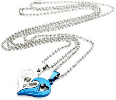VIANSH Love Heart I Love You Puzzle Matching Couple Pendant Necklace for Girls Boys Silver Steel Pendant