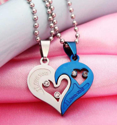 db enbloc Valentine Special Gifts His and Hers Lover Couple Love Heart 2 Piece Silver Steel