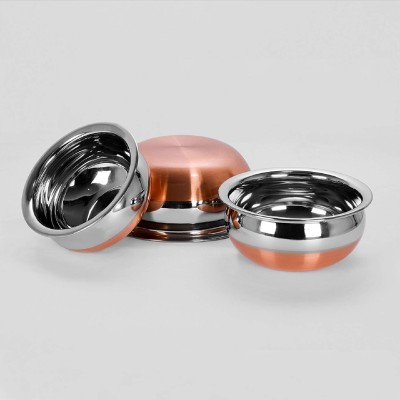 RBGIIT RBJPOT 13 Perfect Copper Handi Set for Everyday Use Whether you want to cook a delicious serving of your favourite sabzi or heat leftover curries from the previous day, the 3 Piecs copper handi set, Prabhu Chetty, Curved Copper Plate at Bottom, Best Quality Stainless Steel Copper Bottom Handi