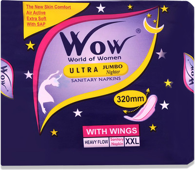 WOW Ultra Jumbo Nighter Sanitary Napkin - Pack of 3 (Blue) Sanitary Pad