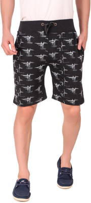 Plus91 Printed Men Dark Grey Basic Shorts