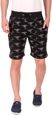 Plus91 Printed Men Black Basic Shorts