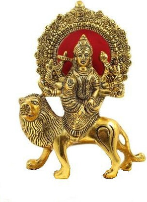 Avishi Brass Durga Maa Murti, durga idol for Home and Temple, Maa Durga Brass Murti Decorative Showpiece  -  20 cm(Brass, Red, Gold)