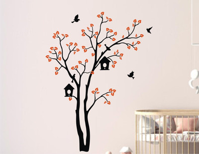 Decor Solution 110 cm Birds House On A Tree Branch Sticker For Bedroom ( ideal size on wall: 84 cm x 110 cm ),Multicolour Self Adhesive Sticker(Pack of 1)