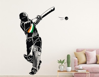 Heaven Decors 88 cm Cricket - Playing Cricket Wall Sticker - For Bedroom, Living Room ( ideal size on wall: 66 cm x 88 cm ),Multicolour Self Adhesive Sticker(Pack of 1)