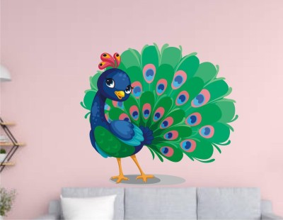 Decor Solution 53 cm Wall Sticker King Of Birds Peacock For Room ( ideal size on wall: 58 cm x 53 cm ),Multicolour Self Adhesive Sticker(Pack of 1)