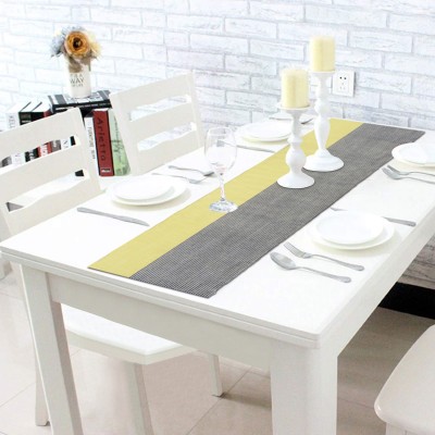 HOKiPO Yellow, Grey 137 cm Reversible Table Runner(Organic Cotton)