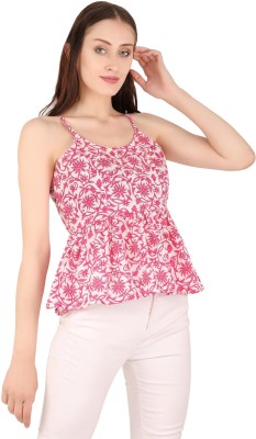 UNFAKENOW Casual Sleeveless Printed Women Pink Top