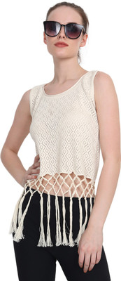 Joe Hazel Casual Sleeveless Printed Women White Top