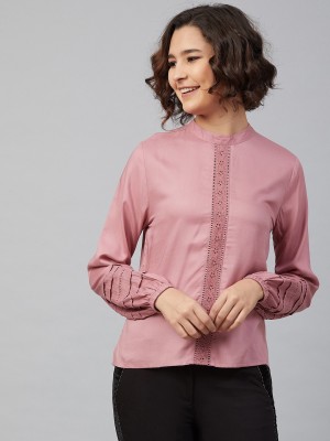 Marie Claire Casual Full Sleeve Solid Women Pink Top