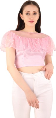 UNFAKENOW Casual Short Sleeve Embellished Women Pink Top