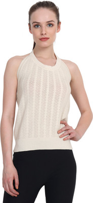 Joe Hazel Casual Sleeveless Self Design Women White Top