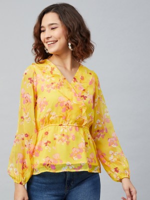 RARE Casual Full Sleeve Printed Women Yellow Top