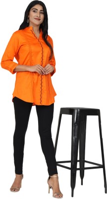 SAWARIYA-G Casual 3/4 Sleeve Solid Women Orange Top