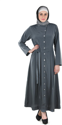 Momin Libas Polyester Solid Abaya(Grey)