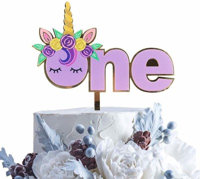 Adorazone Gold Plated Unicrn Theme Cake Topper for First Birthday Celebration Cake Topper(Purple Pack of 1)