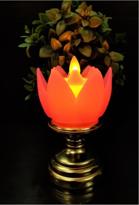 AFTERSTITCH Artificial Flower shape Lotus Pink with Golden stand Dancing flame flickering LED candles Lights diya for home decoration ( Batteries Included) Candle(Gold, Pink, Pack of 1)