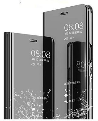 Dallao Flip Cover for Realme 8 Mirror Flip Stand Case Clear View Window Smart Hold Case(Black, Shock Proof, Pack of: 1)