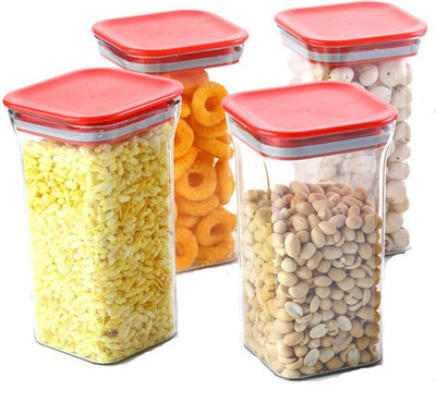 Analog Kitchenware Plastic Grocery Container  - 1100 ml(Pack of 4, Red)