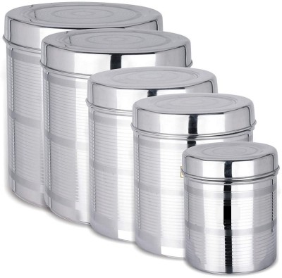 Strobine Steel Grocery Container  - 500 ml, 750 ml, 1000 ml, 1500 ml, 2000 ml(Pack of 5, Silver)