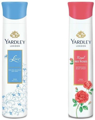 Yardley London London Lace , Royal Red Rose Deodorant Spray  -  For Men & Women(300 ml, Pack of 2)