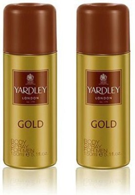 Yardley London Gold Deodorant Spray  -  For Men(300 ml, Pack of 2)