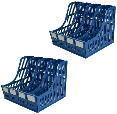 FosCadit 4 Compartments PLASTIC Document Folder Tray(Blue)