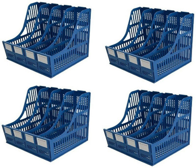 MOSHTU 4 Compartments PLASTIC FILE PLATE DOCUMENT TRAY(Blue)