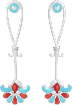 Vijayshree Sovani Designs 92.5 Sterling Silver Red Blue Linear Egyptian Flower Earrings Sterling Silver Drops & Danglers