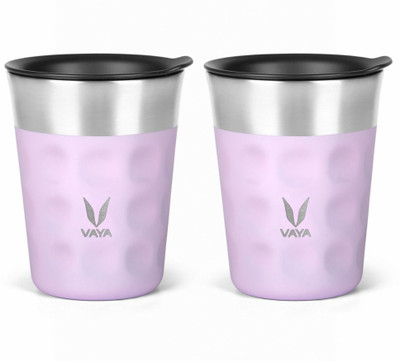 Vaya (Pack of 2) PopCup 500 ml (2 x 250 ml) Lilac Love - Steel Tumbler With Lid | Vacuum Insulated Stainless Steel Glass Tumbler With Lid For Adults, 250 ml Each, Set of 2 Glass Set Water/Juice Glass(500 ml, Steel, Pink)