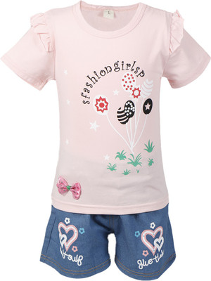 PASSION PETALS Baby Girls Casual Top Shorts(Pink)