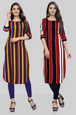 Hiral Creation Women Striped Straight Kurta(Red, Yellow)