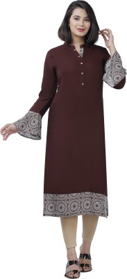 Fab Star Women Printed Straight Kurta(Brown)