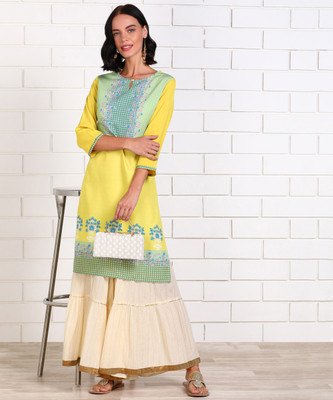 Anmi Floral Print Women Straight Kurta(Green)