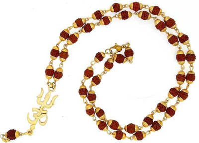 LETNIX Shiv Rudraksha Studded Chain With Trishul Om pendent mala Beads Gold-plated Plated Brass Chain Gold-plated Plated Brass Chain