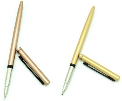 Maskey Brass Made Slim Trim Feather Light Exclusive Premium ( Pack of 2, Gold & Rose Gold ) Designer Roller Ball Pen Roller Ball Pen(Pack of 2, Blue)