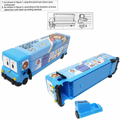 Spocco NA Bus Art Metal Pencil Box(Set of 1, Blue)