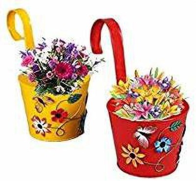 Pottery Studio Flower Embossed Pot 2pcs (Multicolour) Beautiful Plant Container Set for Your Beautiful Home Décor // Garden // Balcony // Office // Hotel // Bar // Terrace Plant Container Set(Pack of 2, Metal)