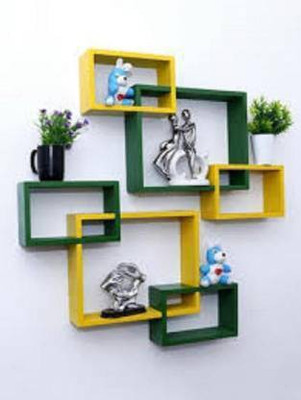 Craftylook Attach wooden wall shelf floating shelf MDF (Medium Density Fiber) Wall Shelf(Number of Shelves - 6, Yellow, Green)