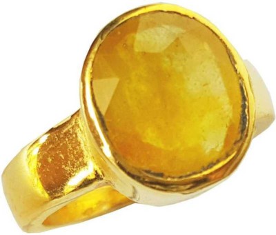 Dwarka Designs Dwarka Designs Gemstones 6.03 Ratti Natural Certified Yellow Sapphire Pukhraj Gemstone Panchdhatu Ring ,Pukhraj Birthstone Astrology Ring Brass Sapphire Gold Plated Ring