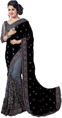 less than three Embroidered Bollywood Silk Blend, Net Saree(Black)