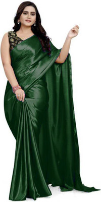 Amiga fashion Solid/Plain Bollywood Satin Saree(Green)