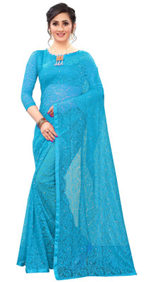 Indy Bliss Self Design Bollywood Net Saree(Light Blue)