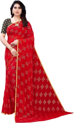 FABMORA Printed Daily Wear Chiffon Saree(Red)