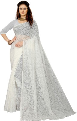 CARRYOX Self Design Bollywood Net Saree(White)