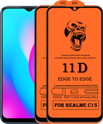 SoftTech Edge To Edge Tempered Glass for Realme C15(Pack of 2)