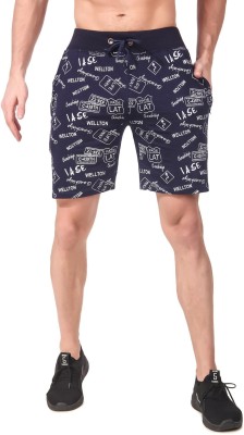 Plus91 Printed Men Blue Basic Shorts