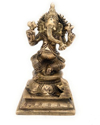 Bhunes Brass Ganesha Statue| Ganesha Statues | Ganesha Idols | Pagadi | Ganesh | Brass Lord Ganesha Idol | Ganpati Statue | Ganesha Statue For Good Luck| Figure Decorative Showpiece  -  13 cm(Brass, Gold)