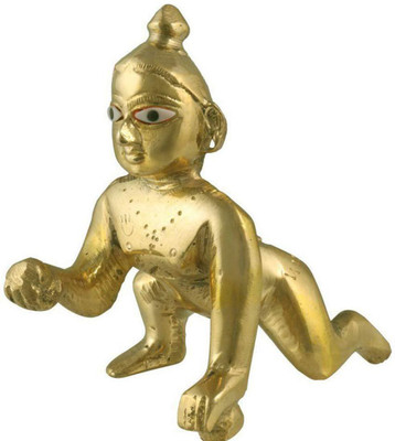 Avishi Laddu Gopal Statue Brass Idol Size 4 No. Decorative Showpiece  -  9 cm(Brass, Gold)